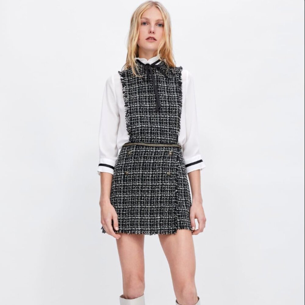 Zara Tweed Romper Overall Jumpsuit